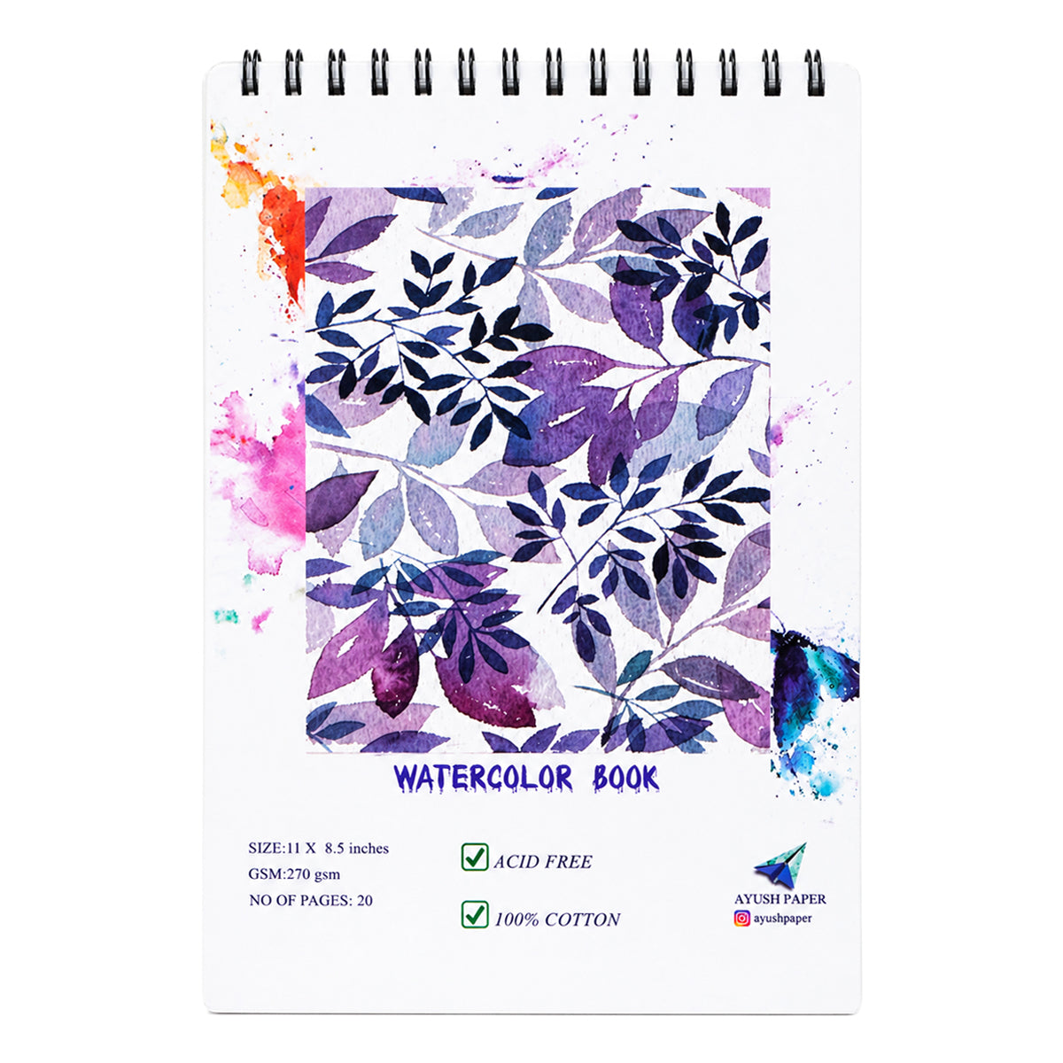 Ayush Paper A4 Watercolour Wiro Notebook - 270 GSM, 100% Cotton