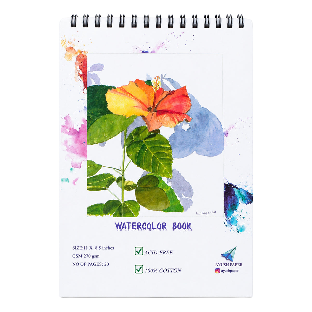 Ayush Paper A4 Watercolour Wiro Notebook - 270 GSM, 100% Cotton