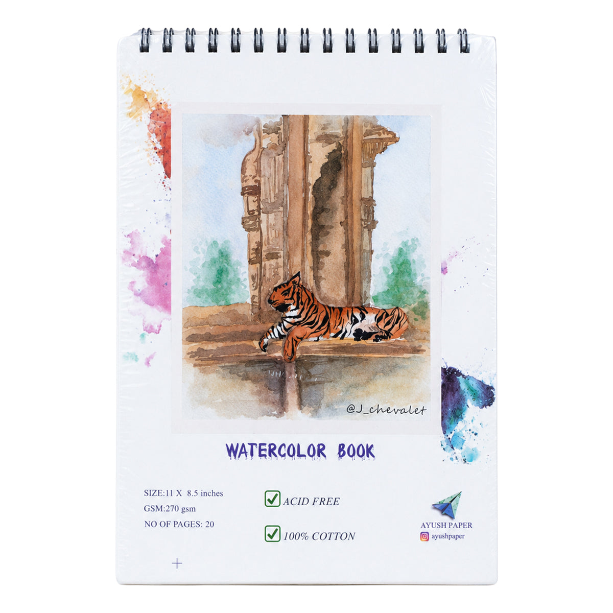 Ayush Paper A4 Watercolour Wiro Notebook - 270 GSM, 100% Cotton