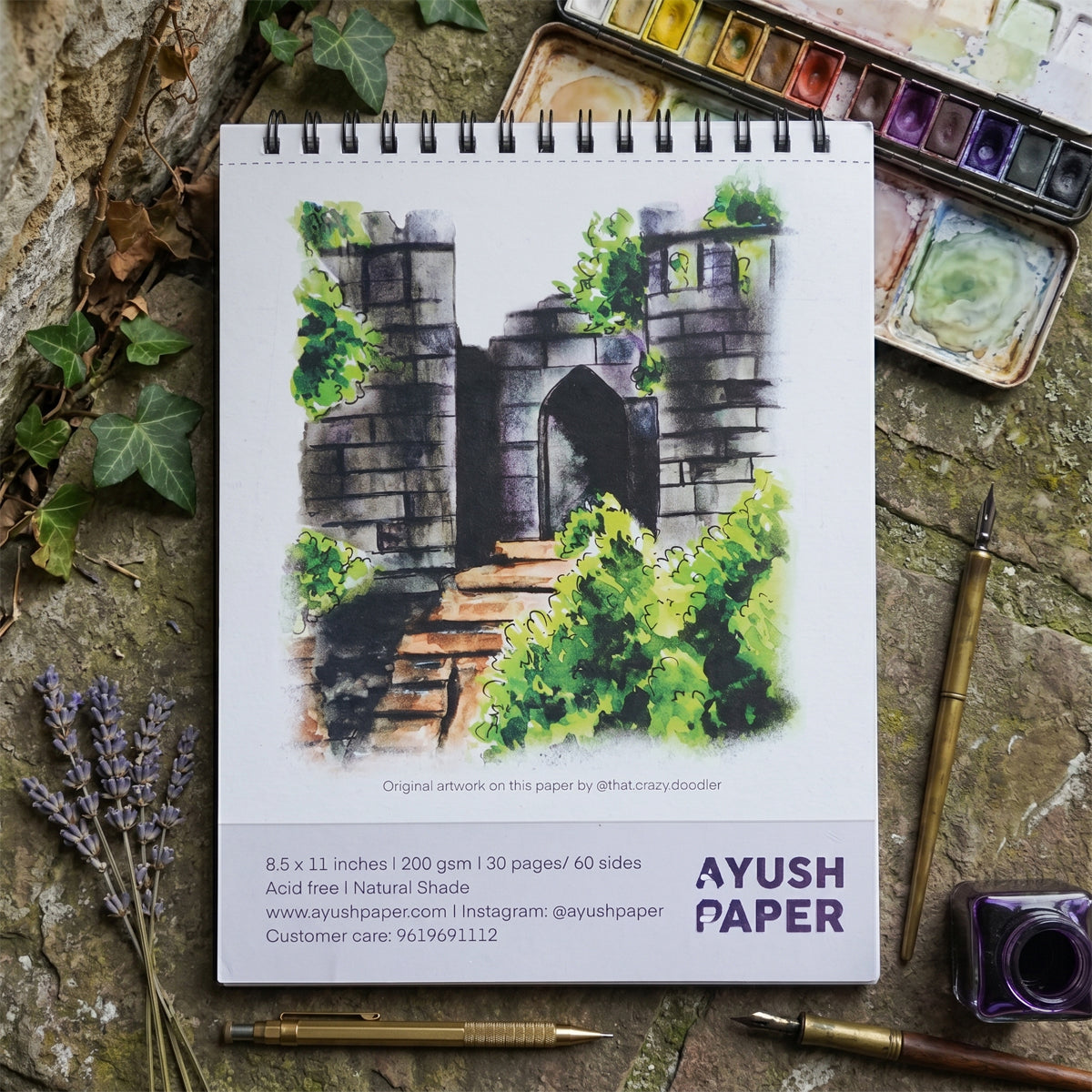 Ayush Paper Fort Entrance Design A4 Wiro SketchBook - 270 GSM Cotton