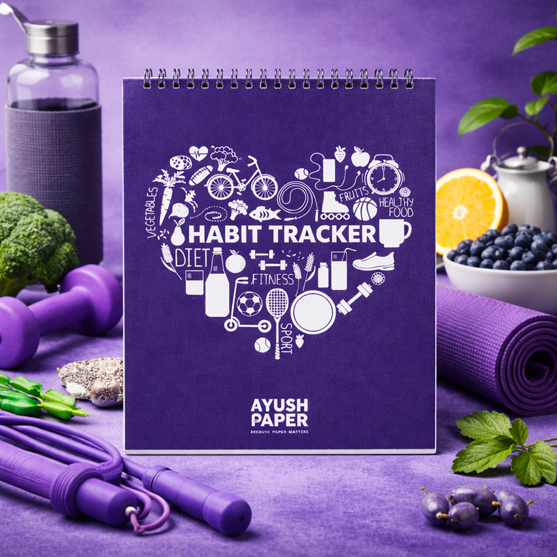 Ayush Paper Wiro-Bound Habit Tracker 12 Pages - Purple