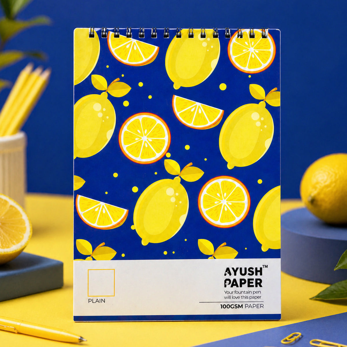 Ayush Paper Lemon Design A4 Unruled Notebook - 100 GSM, 50 Pages
