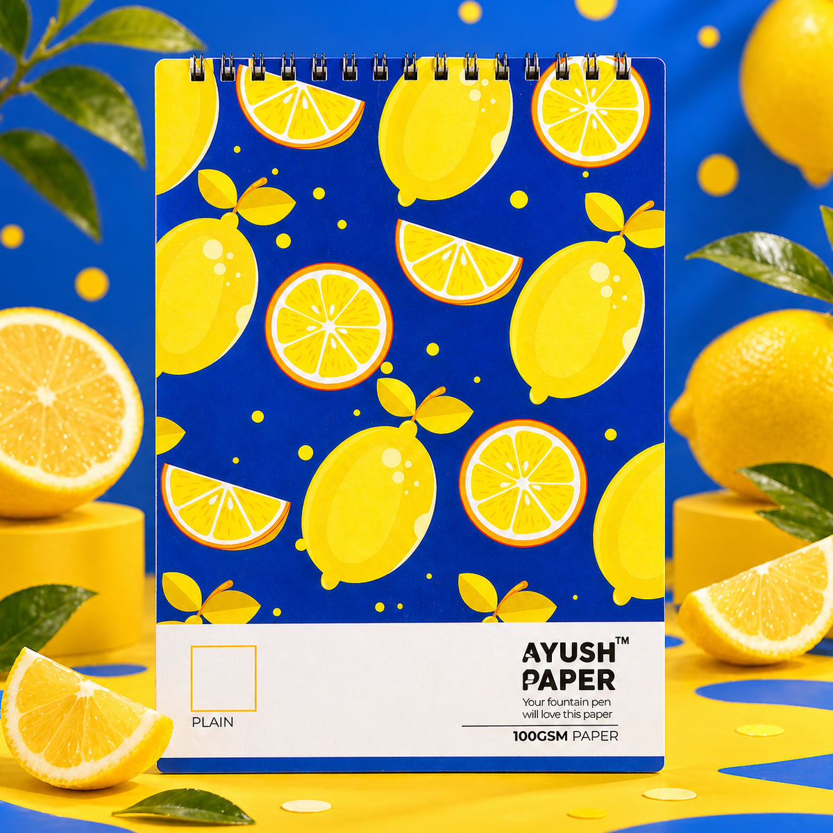 Ayush Paper Lemon Design A4 Blank Wiro Notebook - 100 GSM, 50 Pages