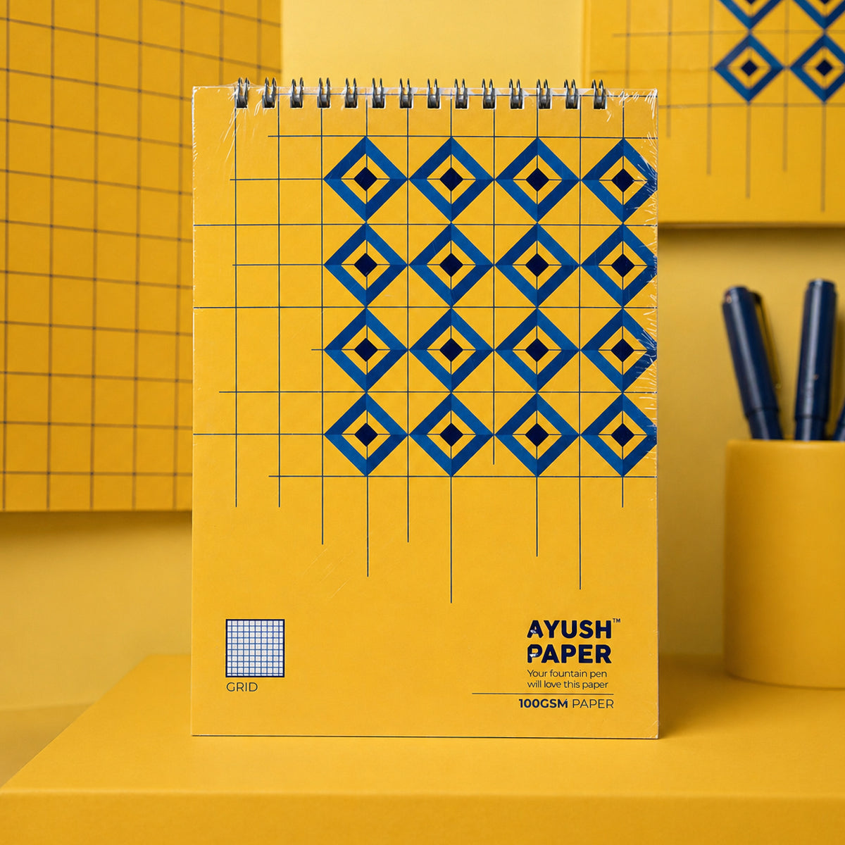 Ayush Paper Diamond Design A4 Grid Wiro Notebook | 100 GSM | 50 Pages