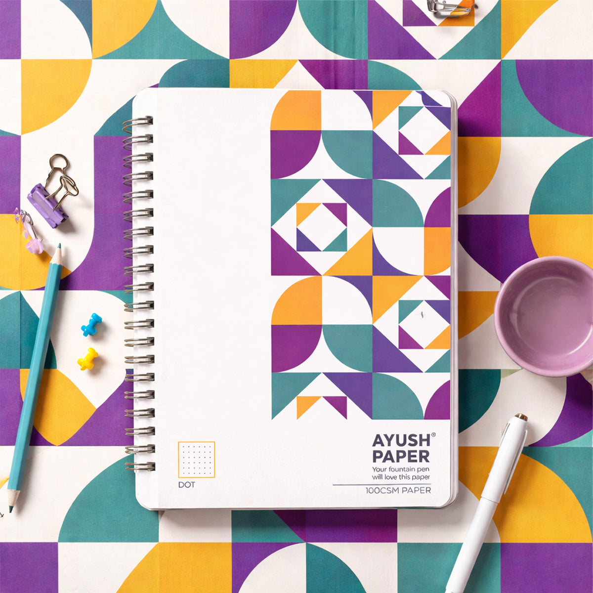 Ayush Paper A4 Dot Notebook - 100 GSM, Fountain Pen Friendly