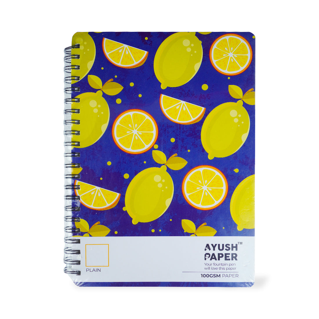 Ayush Paper A4 Blank Wiro Notebook – Lemon Design | 100 GSM | 100 Pages