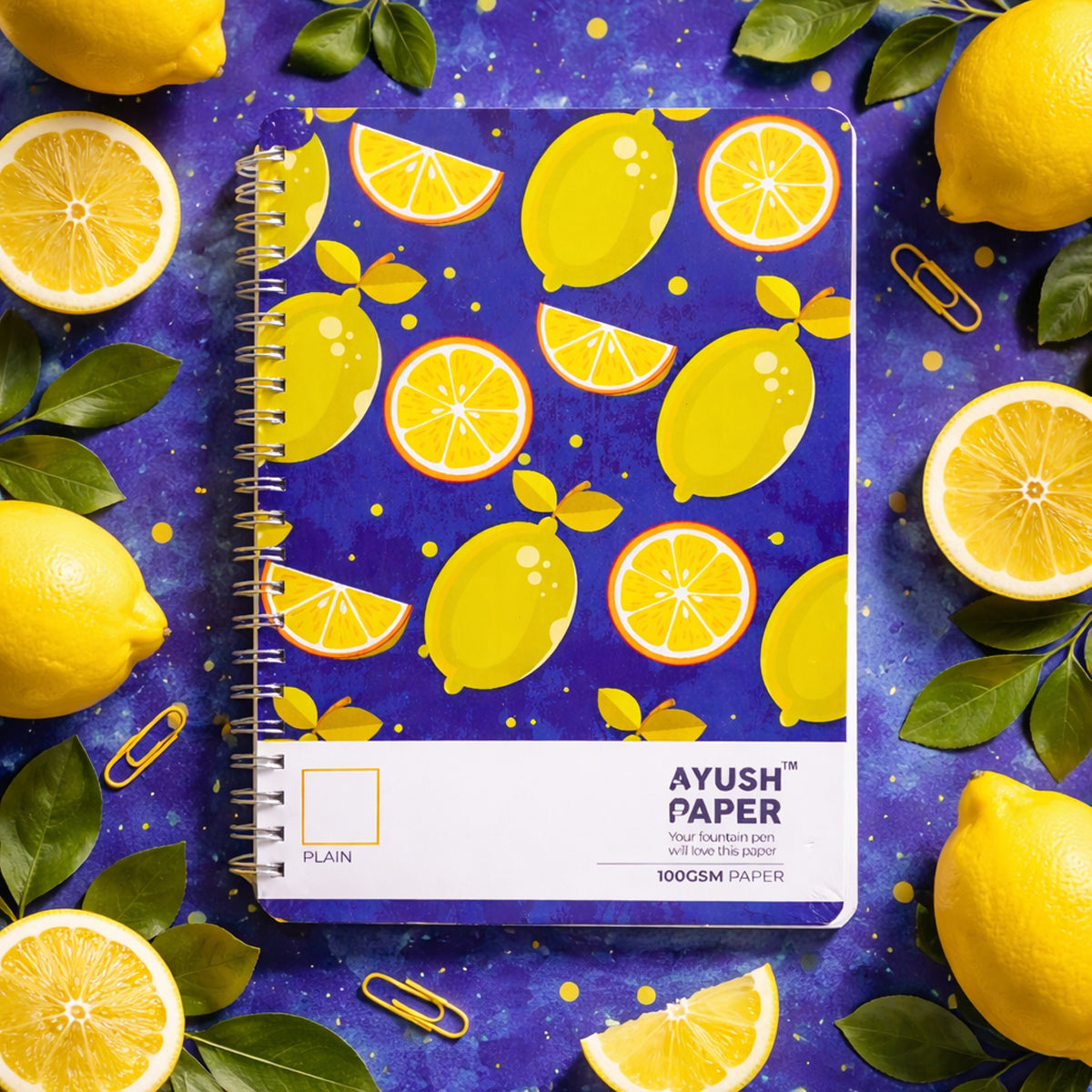 Ayush Paper A4 Blank Wiro Notebook – Lemon Design | 100 GSM | 100 Pages