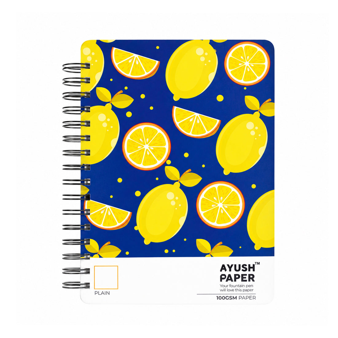 Ayush Paper B5 Blank Wiro Notebook – Lemon Design | 100 GSM | 100 Pages