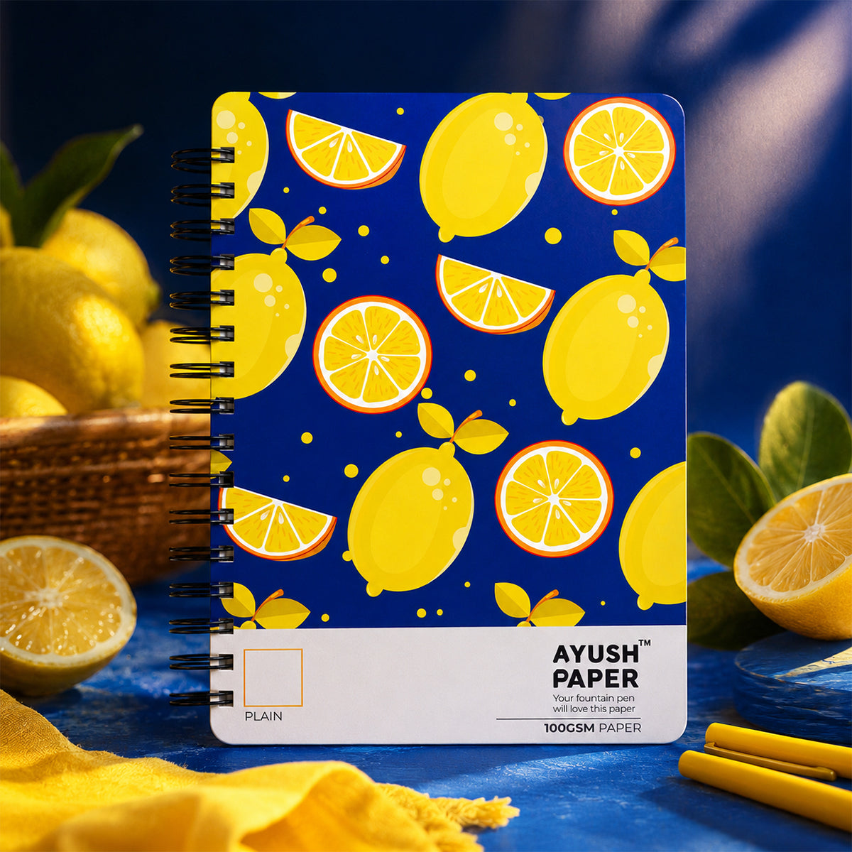 Ayush Paper B5 Blank Wiro Notebook – Lemon Design | 100 GSM | 100 Pages