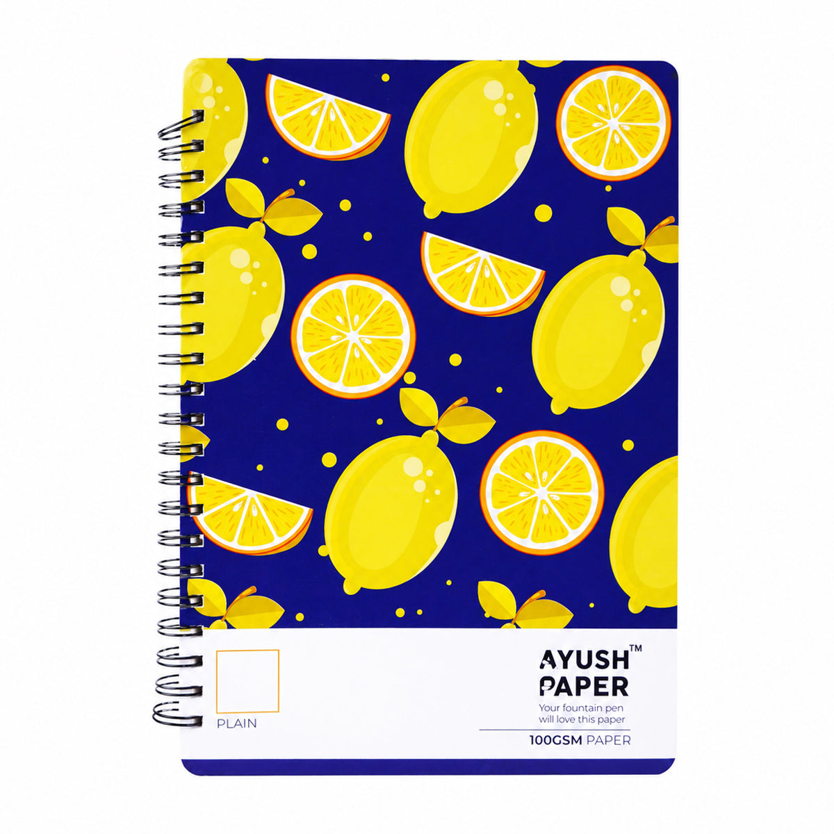 Ayush Paper A4 Blank Spiral Notebook – Lemon Design
