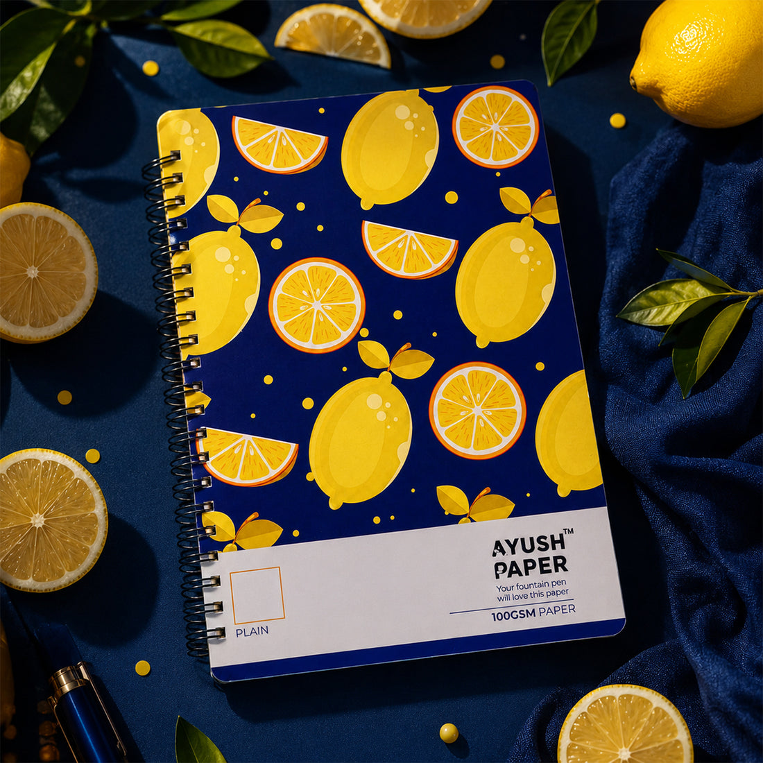 Ayush Paper A4 Blank Spiral Notebook – Lemon Design