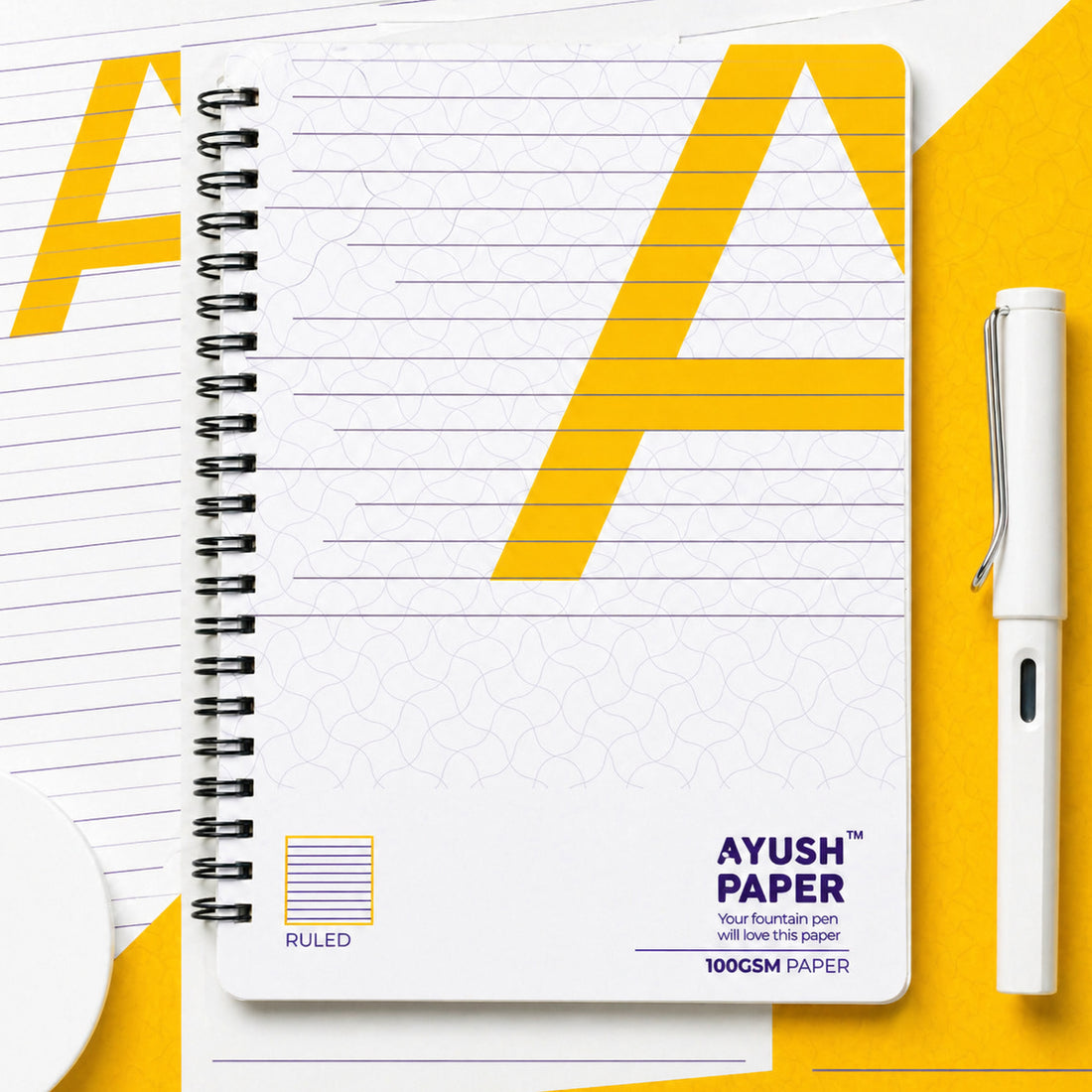 Ayush Paper Ruled A4 Wiro Notebook – 100 GSM, Fountain Pen Friendly