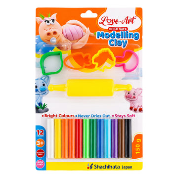 Love Art Modelling Clay Set — 12 Bright Colours with Cutters & Roller
