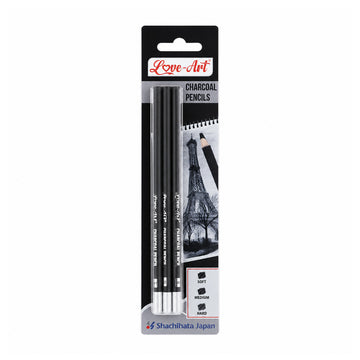 Love Art Charcoal Pencils — Set of 3 (Soft, Medium, Hard)