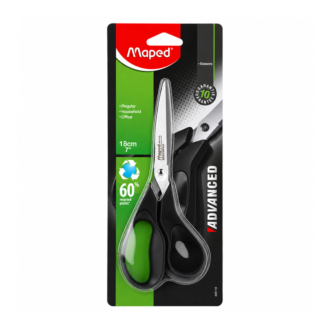 Maped 18 cm Scissors — Black Handle, Stainless Steel Blades