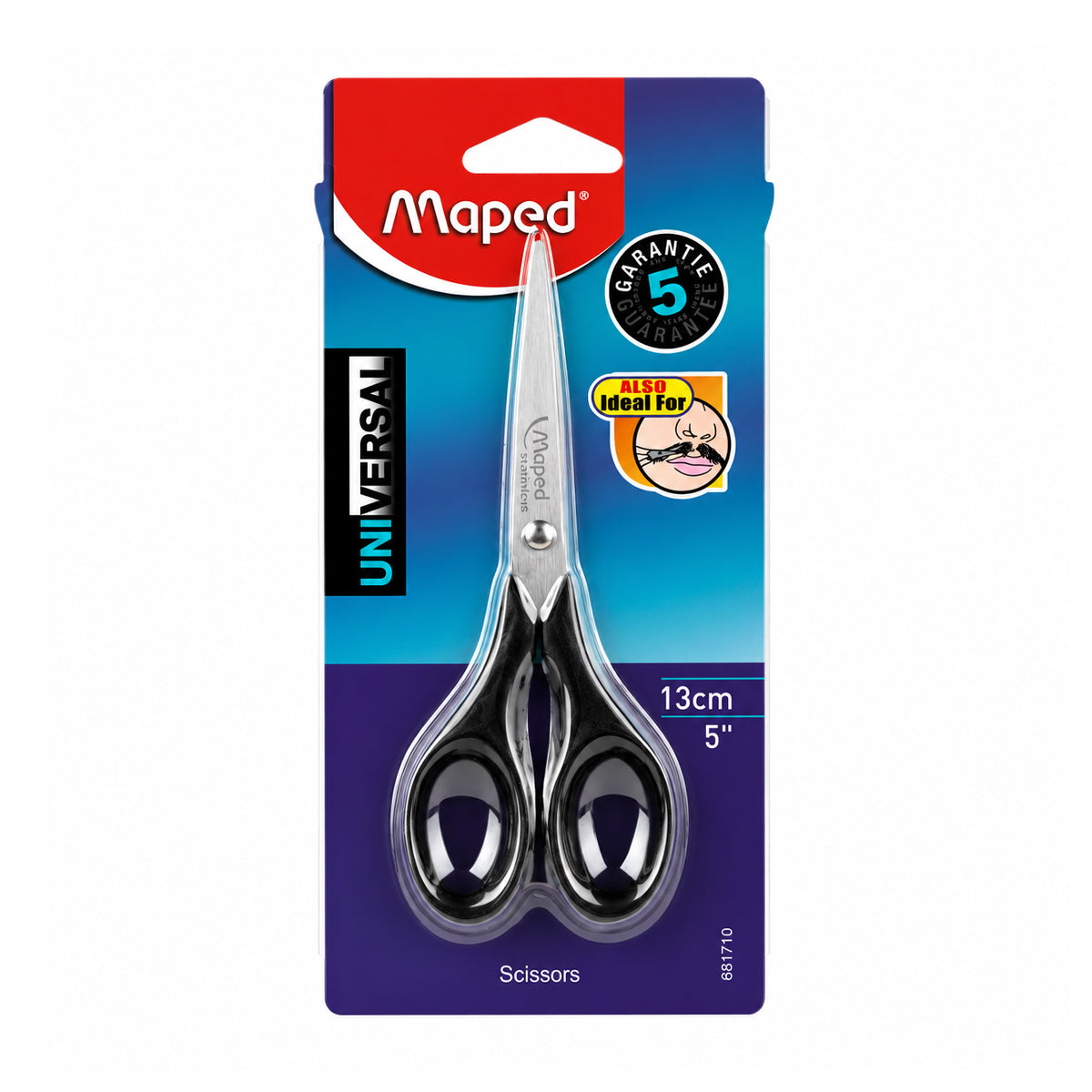Maped 13 cm Scissors — Black Handle, Stainless Steel Blades