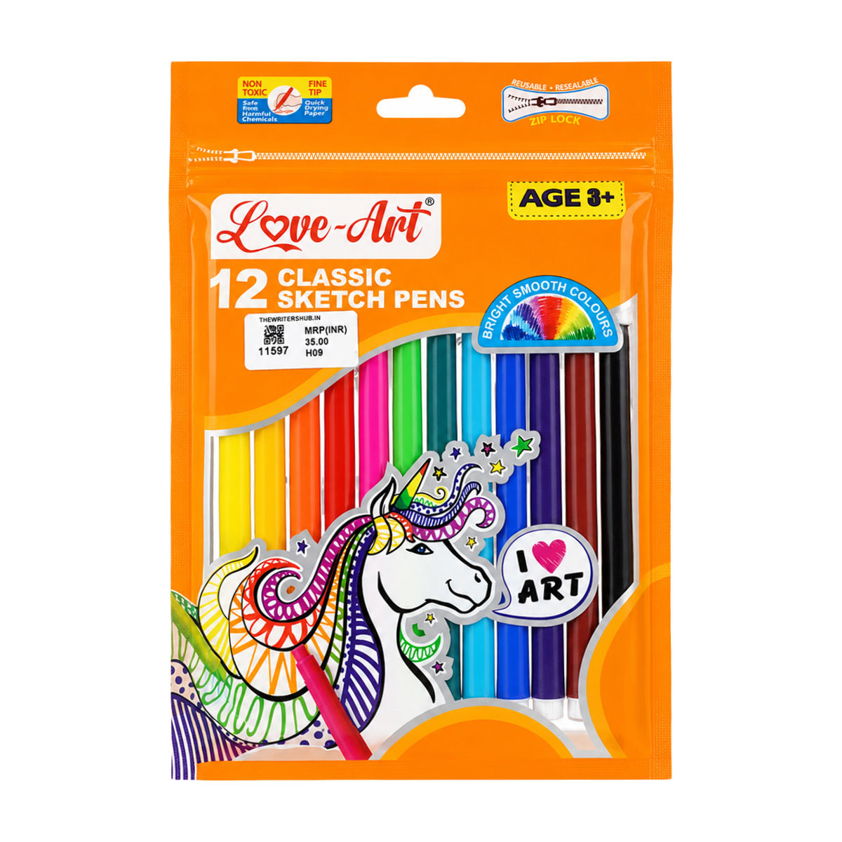 Love Art 12 Classic Sketch Pens — Pack of 2 (24 Pens Total), Assorted Colours