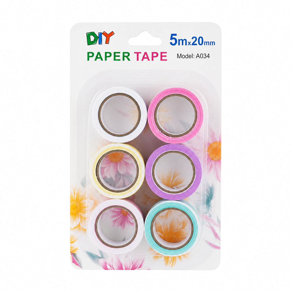 Arav Paper Tape — Pack of 6 Assorted Colours (5 m × 20 mm)