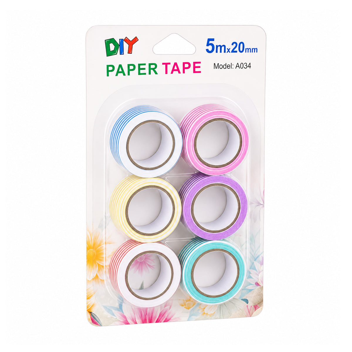 Arav Paper Tape — Pack of 6 Assorted Colours (5 m × 20 mm)