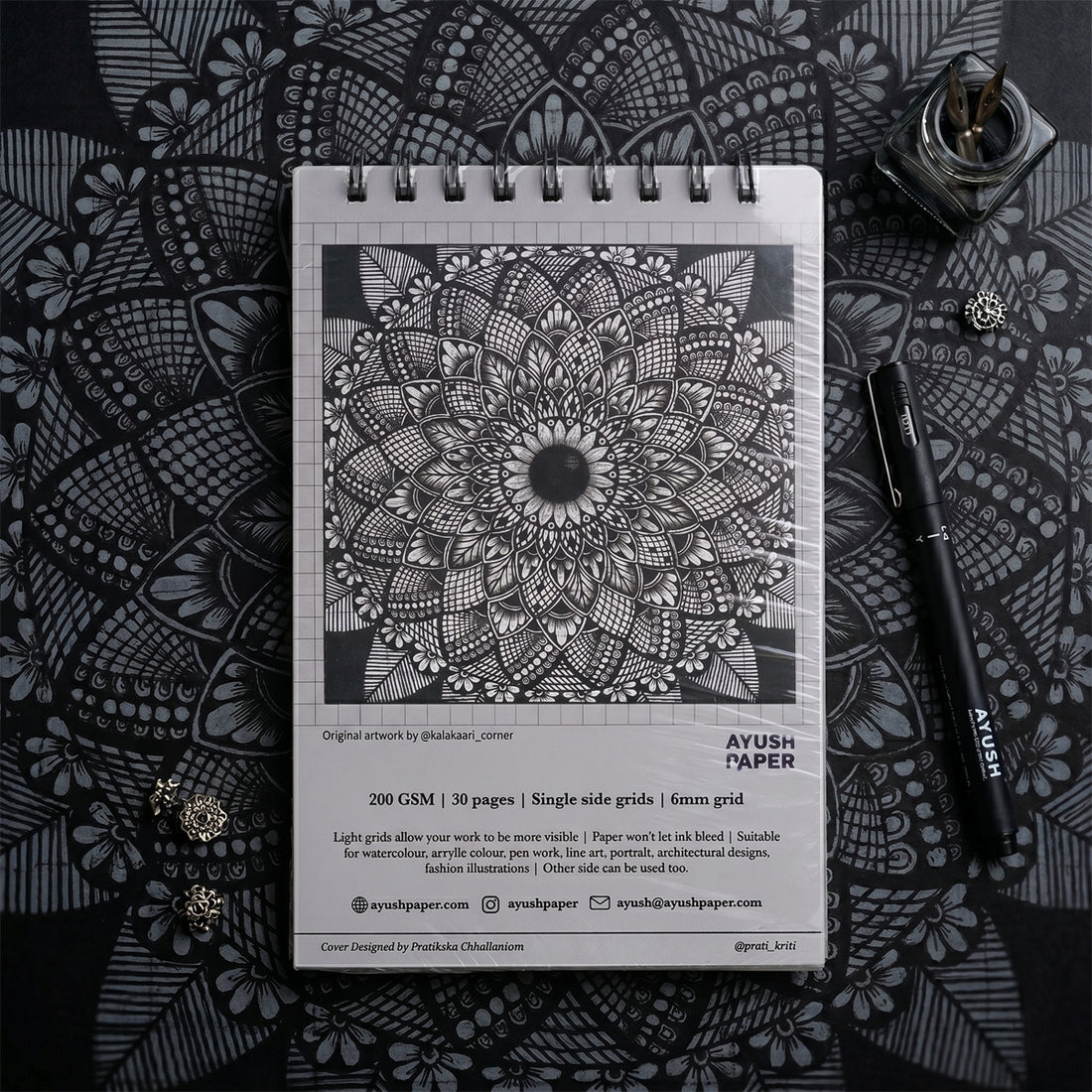Ayush Paper A5 Grey Gridbook 200 GSM Wiro 30 Pages