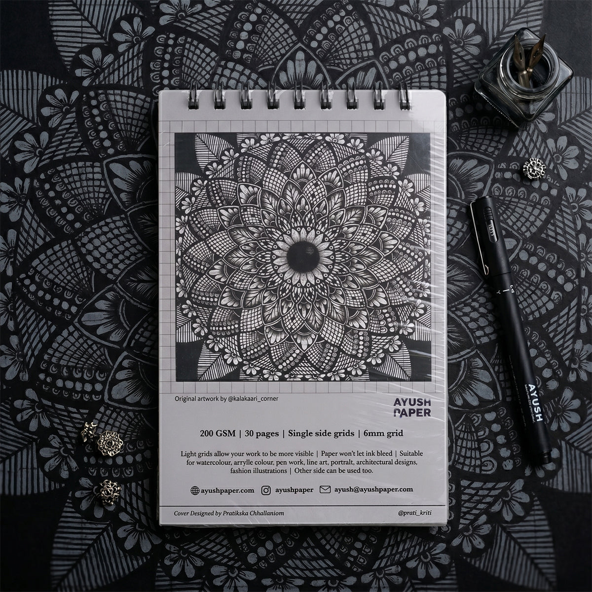 Ayush Paper A5 Grey Gridbook 200 GSM Wiro 30 Pages