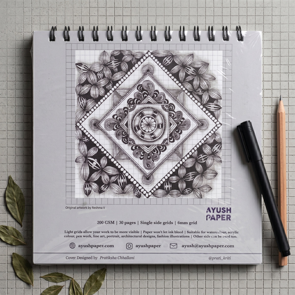 Ayush Paper 8×8 Gridbook – 200 GSM, 30 Pages, 6 mm Single Grid