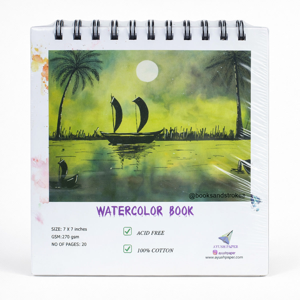 Ayush Paper Watercolour Book 7×7 Inch 270 GSM Wiro 20 Pages