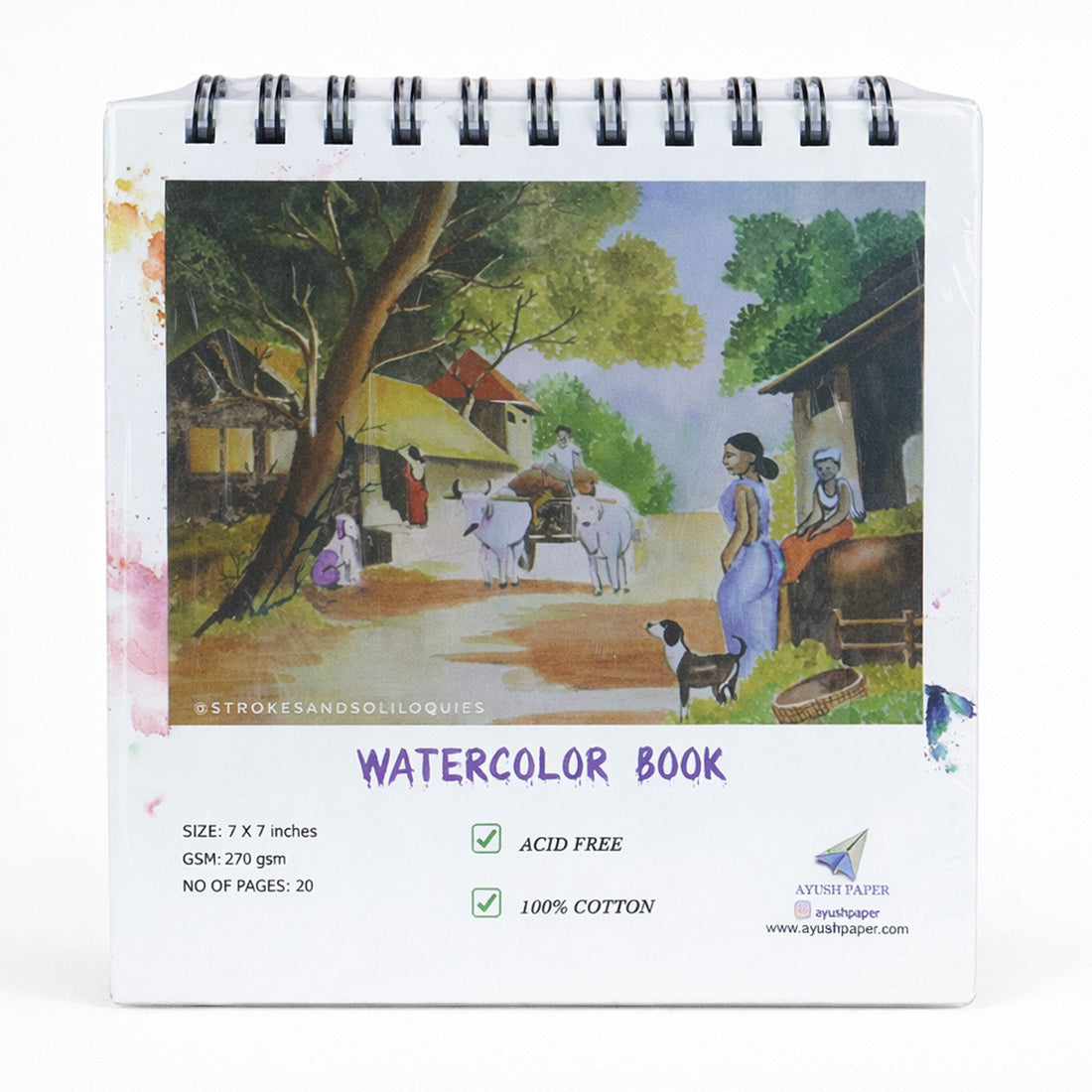 Ayush Paper Watercolour Book 7×7 Inch 270 GSM Wiro 20 Pages