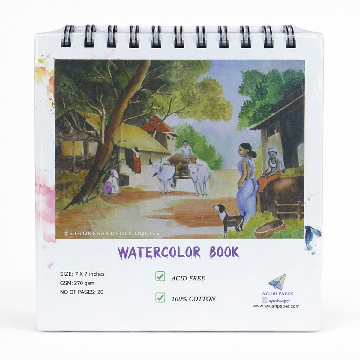 Ayush Paper Watercolour Book 7×7 Inch 270 GSM Wiro 20 Pages
