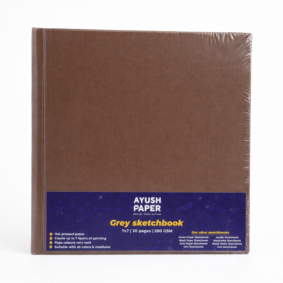 Ayush Paper 7x7 Grey Sketch Book 200 GSM Hardbound 30 Pages