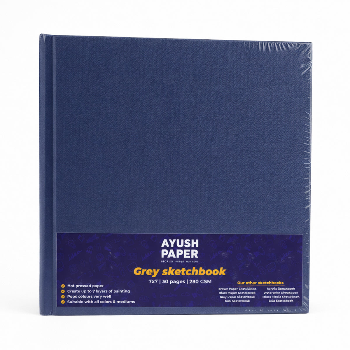 Ayush Paper 7x7 Grey Sketch Book 200 GSM Hardbound 30 Pages