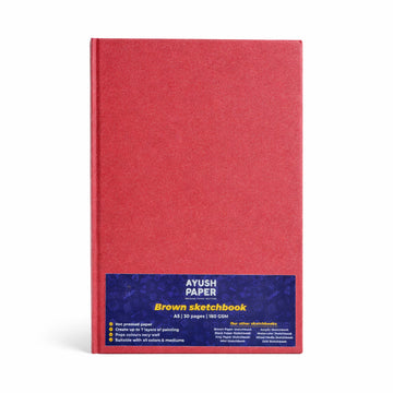 Ayush A5 Brown Paper Sketchbook – 30 Pages, 180 GSM, Hardbound (Red Cover)