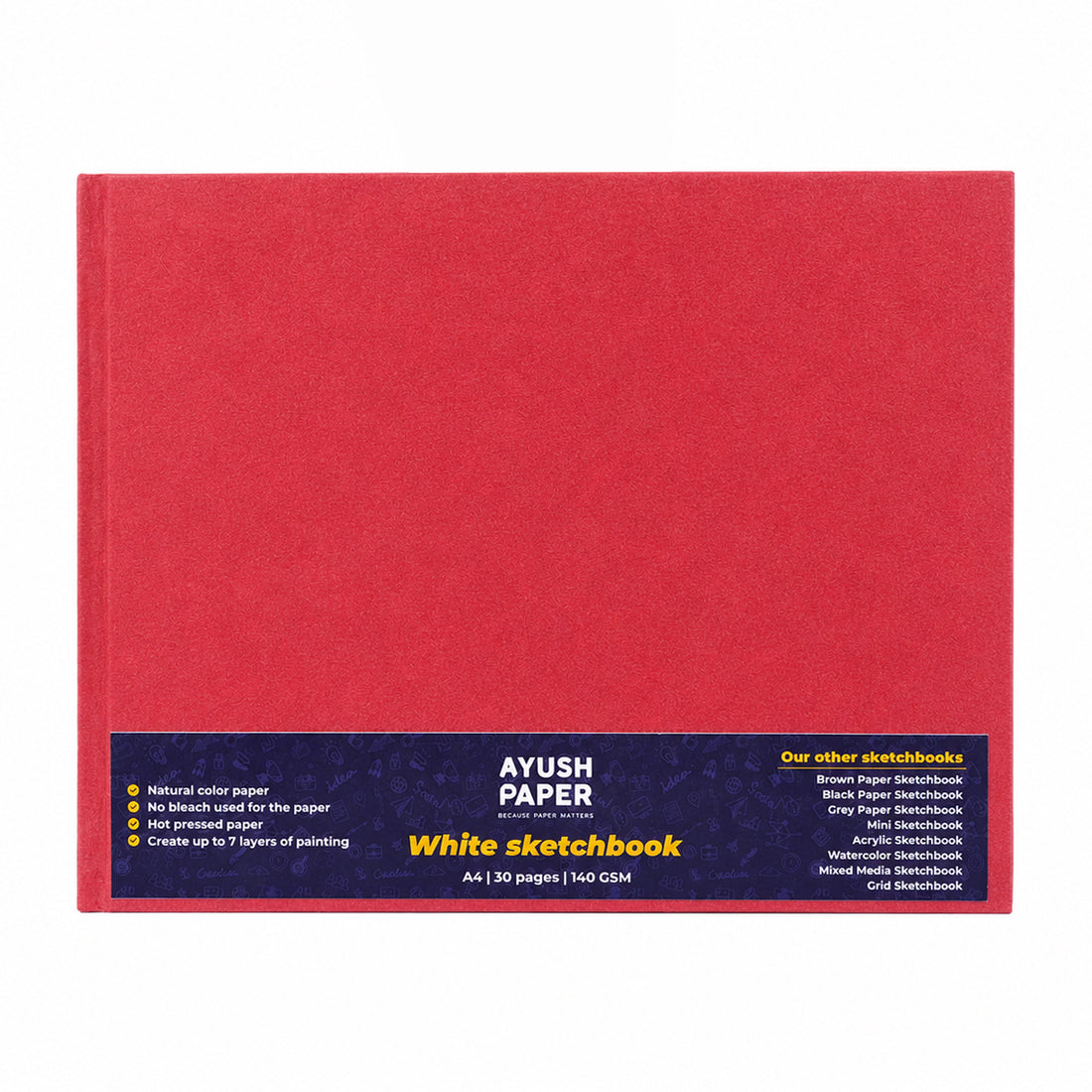Ayush A4 Hardbound Sketch Book – 30 Pages, 200 GSM White