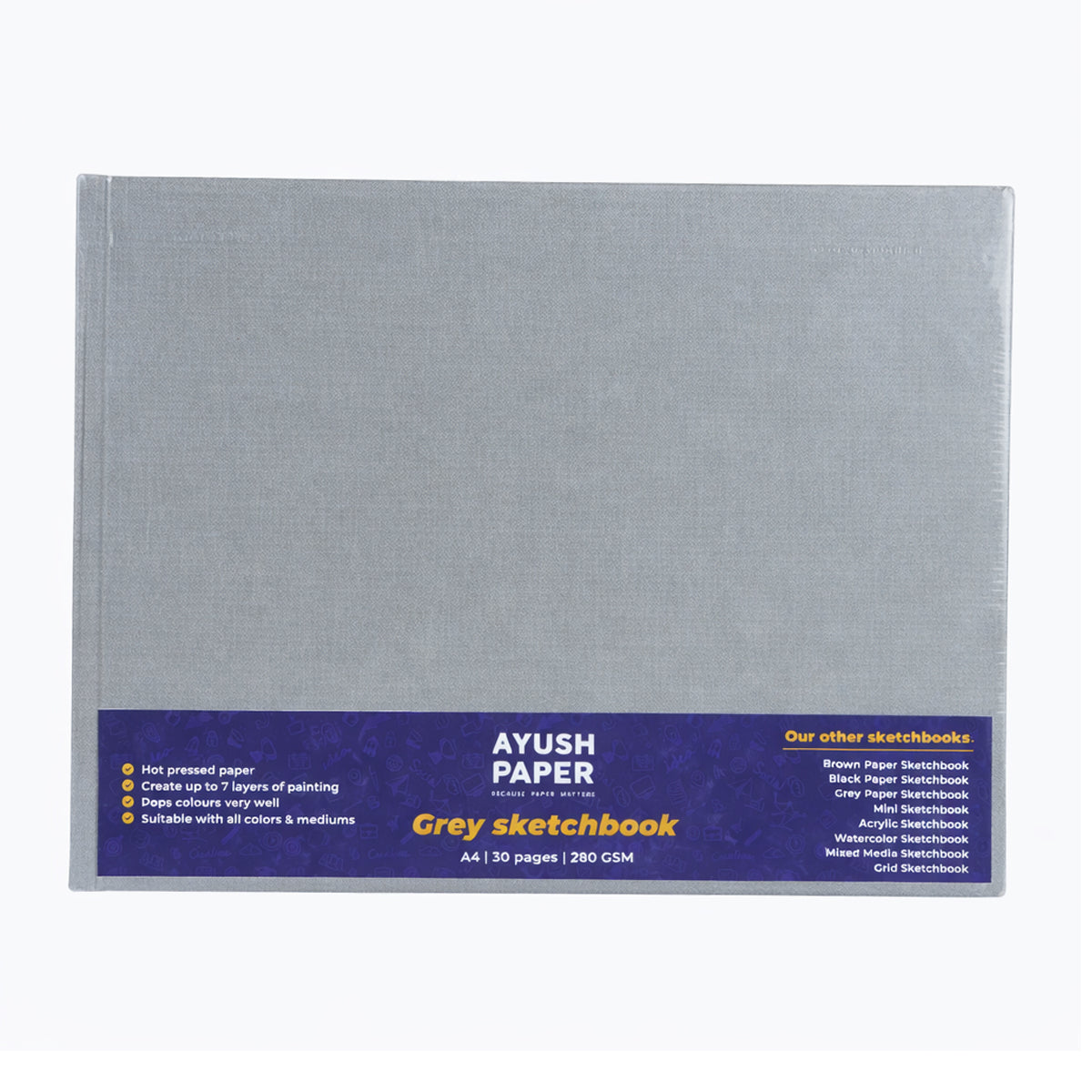 Ayush Paper A4 Grey Sketch Book 200 GSM Hardbound | 30 Pages