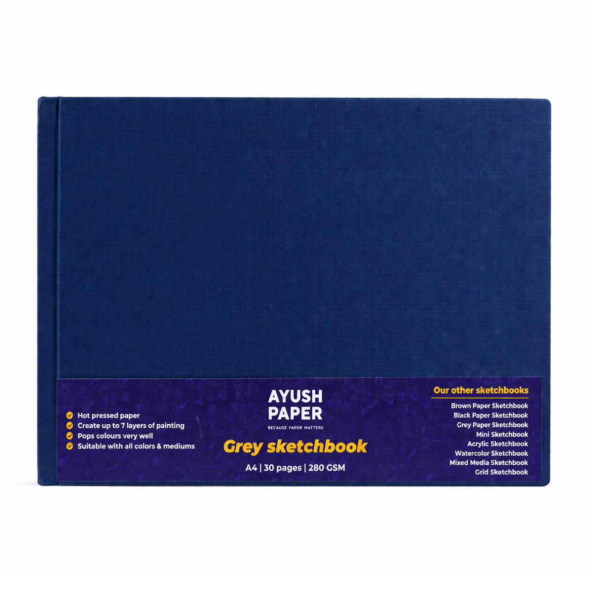 Ayush Paper A4 Grey Sketch Book 200 GSM Hardbound | 30 Pages