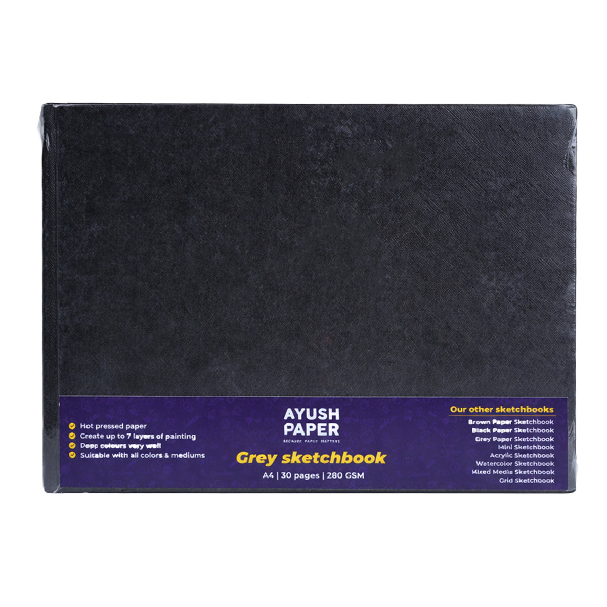 Ayush Paper A4 Grey Sketch Book 200 GSM Hardbound | 30 Pages