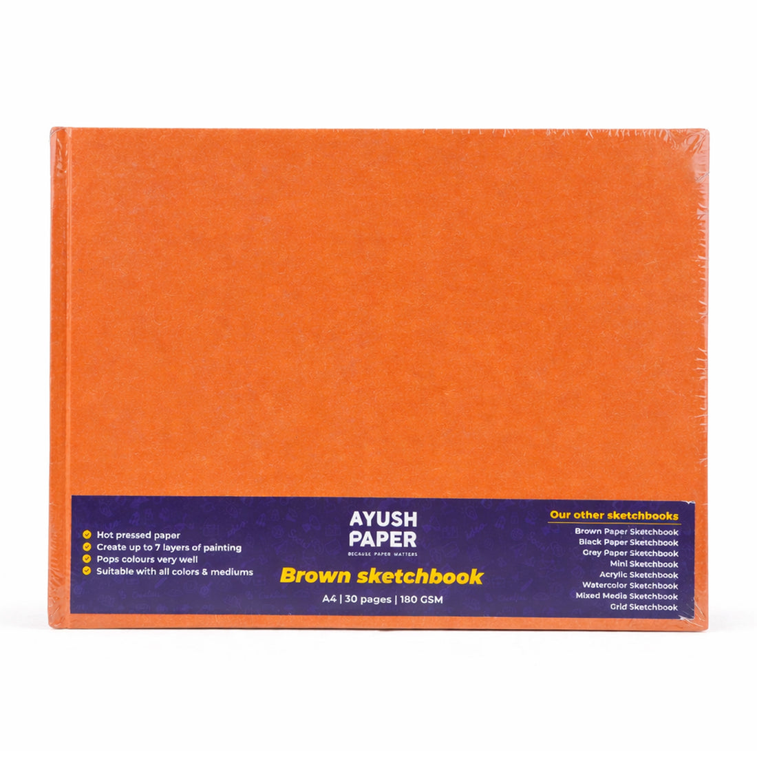 Ayush Paper A4 Brown Sketch Book | 200 GSM Hard Bound | 30 Pages