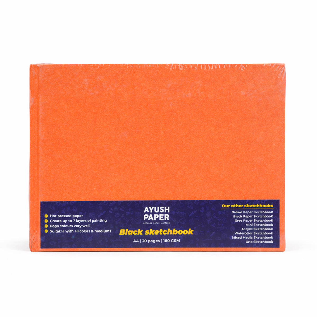 Ayush Paper Black Sketchbook – A4, Hard Bound, 200 GSM Black Paper