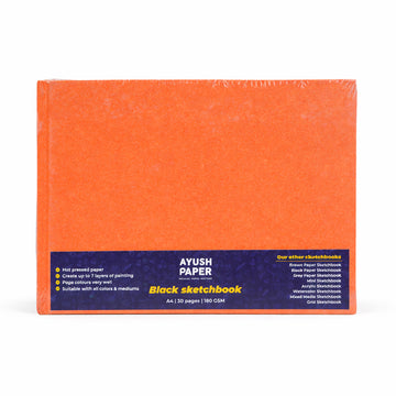Ayush Paper Black Sketchbook – A4, Hard Bound, 200 GSM Black Paper