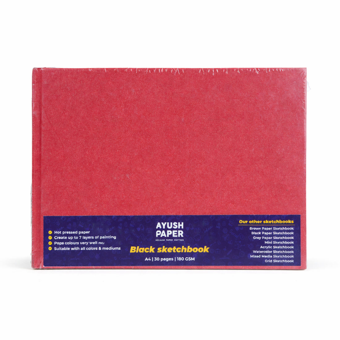 Ayush Paper Black Sketchbook – A4, Hard Bound, 200 GSM Black Paper