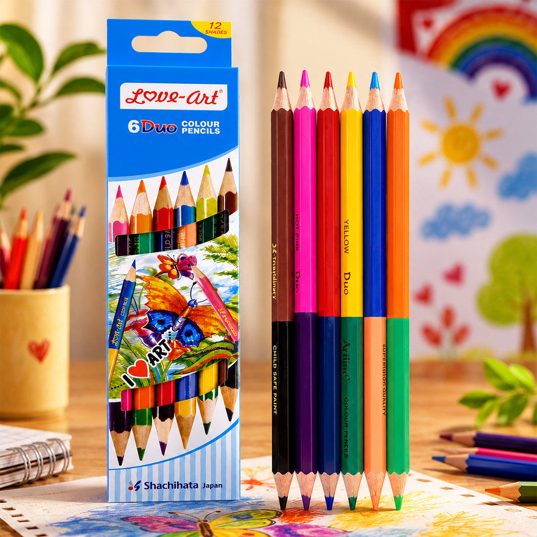 Love Art 6 Duo Colour Pencils — Pack of 6 Assorted Colours