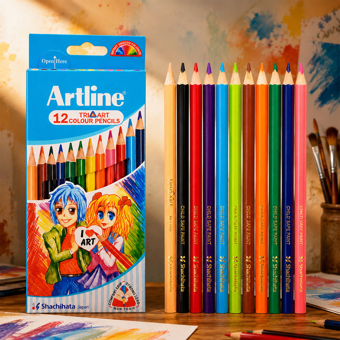 Artline 12 Triart Colour Pencils — Pack of 12 Assorted Colours