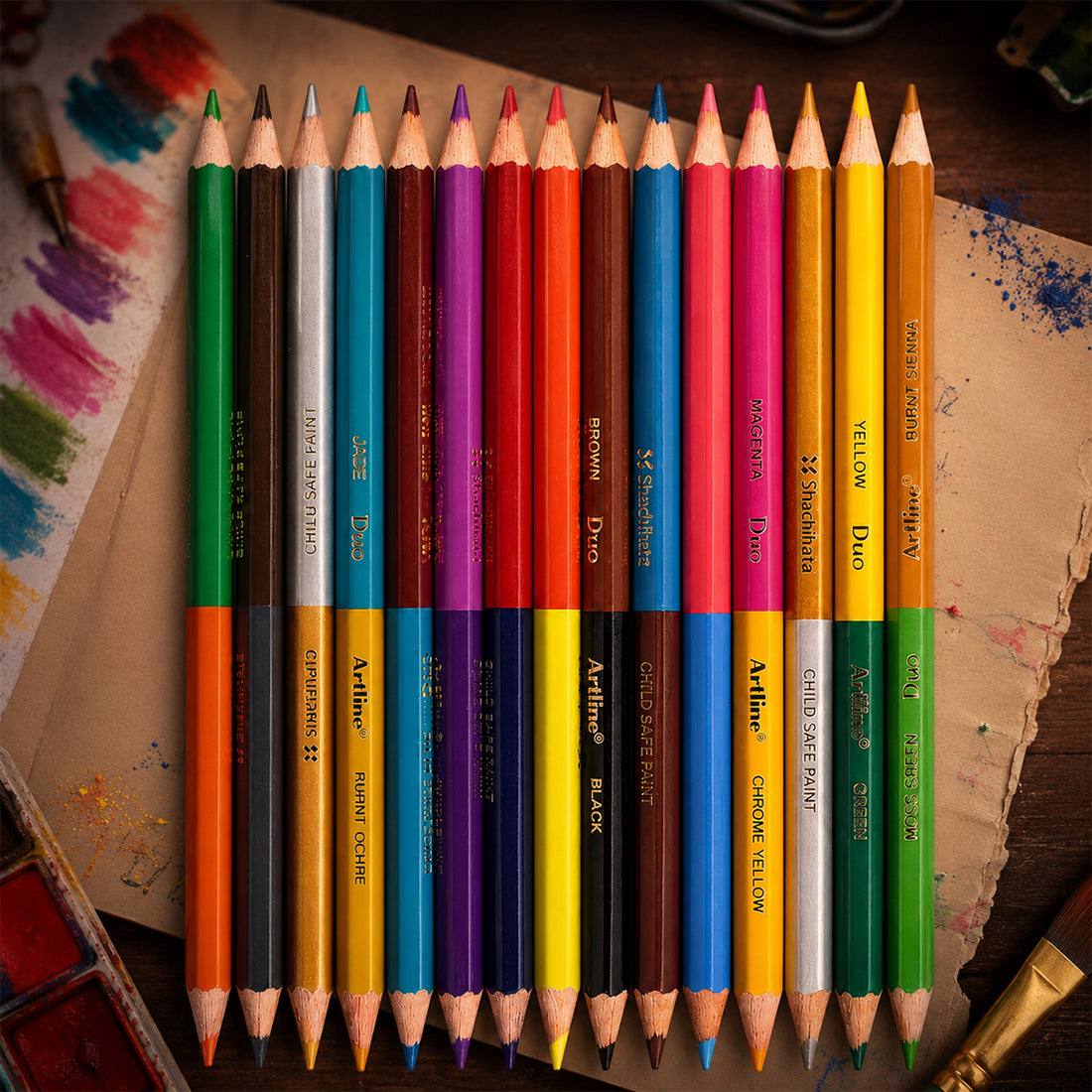 Love Art 15 Duo Colour Pencils — Pack of 15 Assorted Colours