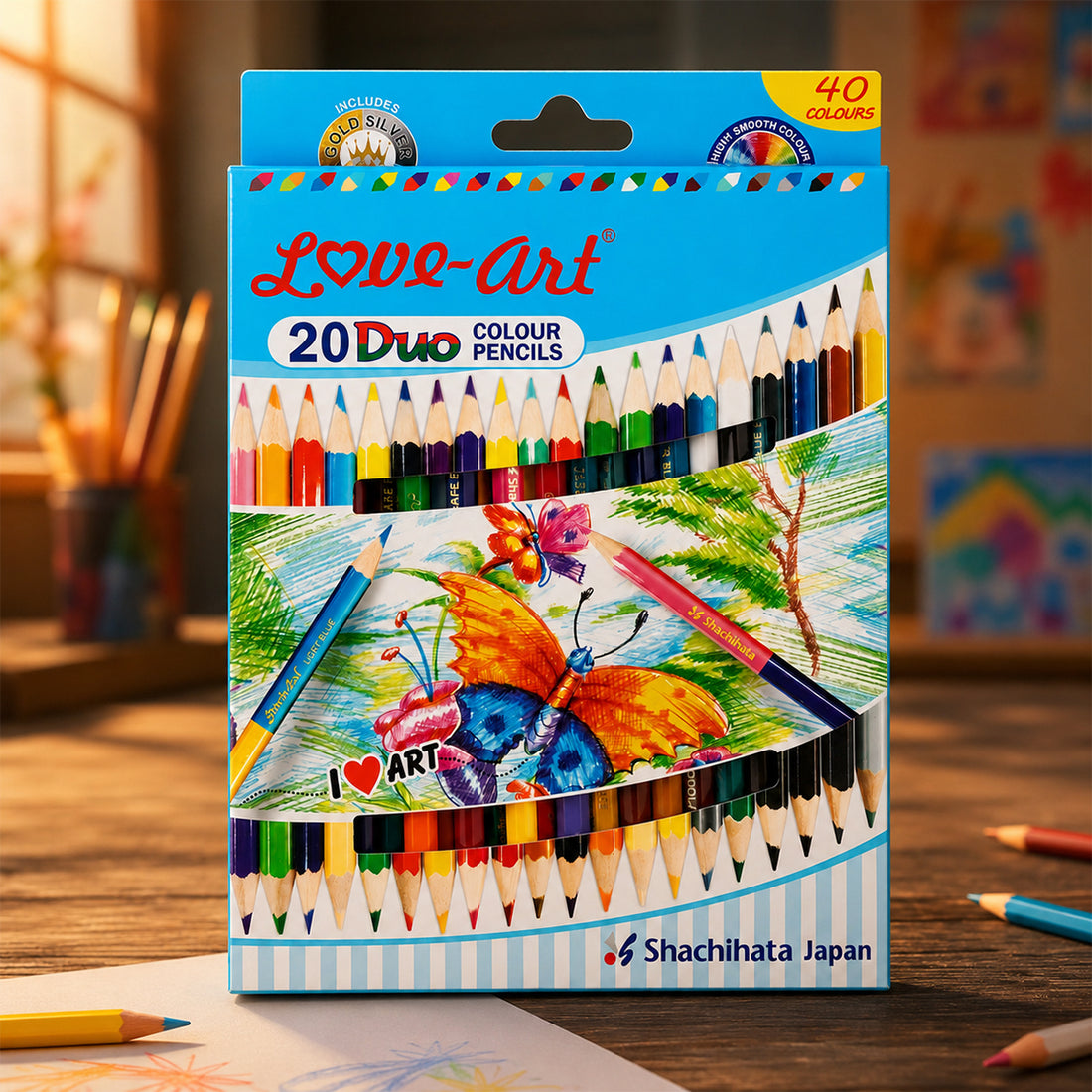 Love Art 20 Duo Colour Pencils — Pack of 20 Assorted Colours
