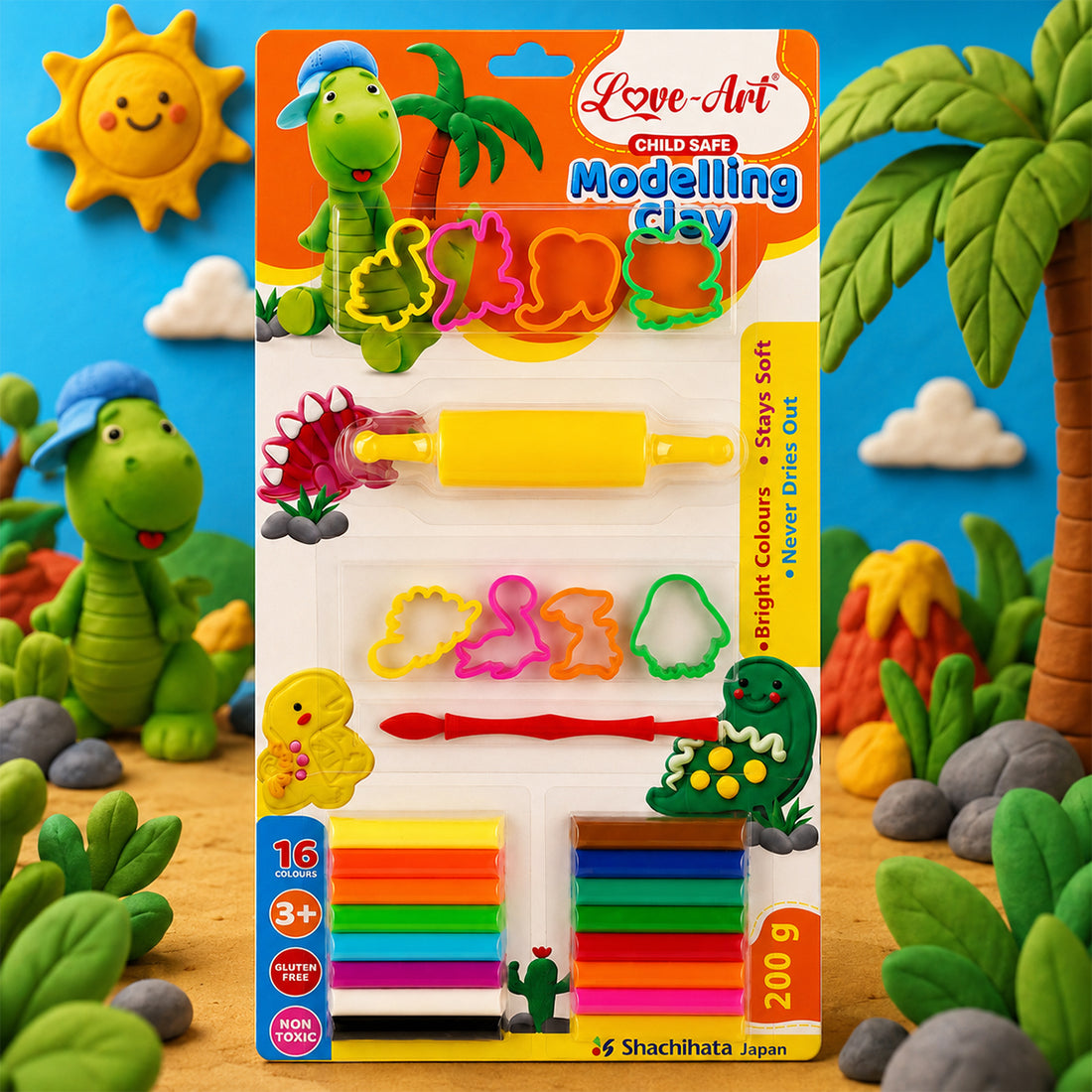 Love Art Modelling Clay Set — 16 Bright Colours with 10 Tools