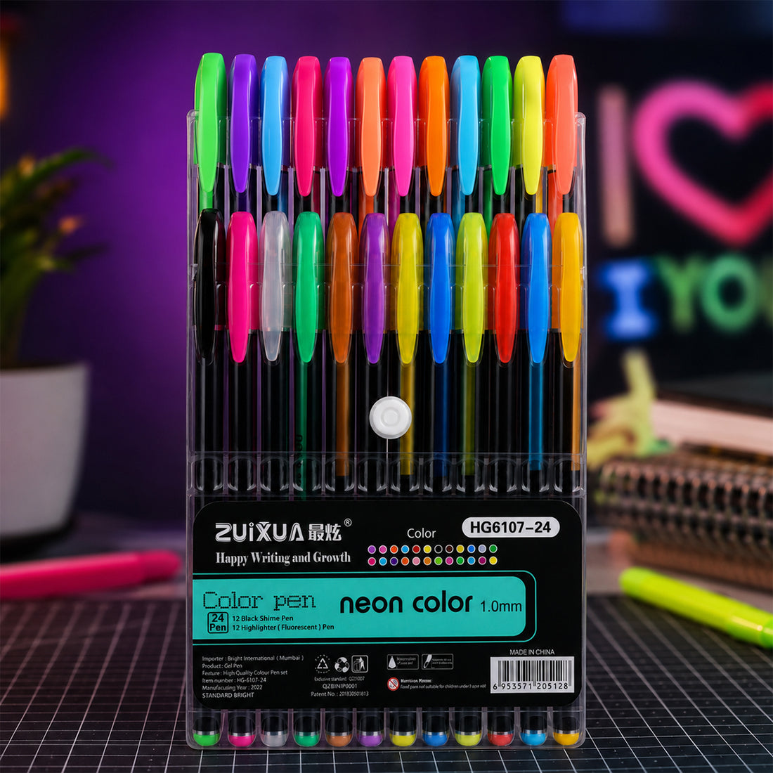 Arav Neon 24 Colour Pens — Pack of 24 Assorted Colours