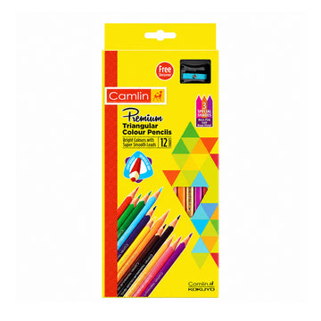 Camlin 12 Premium Triangular Colour Pencils — Pack of 12 + Free Sharpener