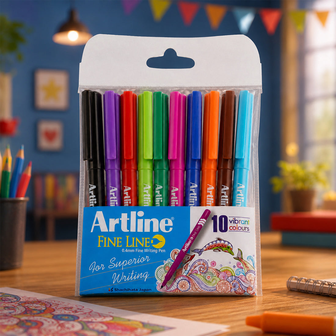 Artline 10 Colour Fine Line Pens — Pack of 10, 0.4 mm