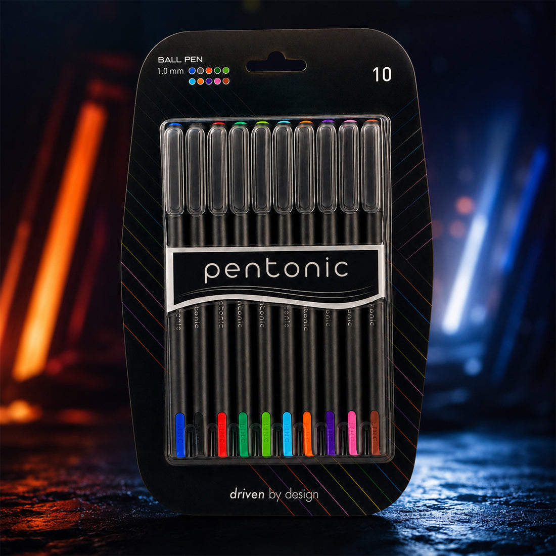 Pentonic 10 Colours Ballpen — Matte Gray Body, 1.00 mm Tip
