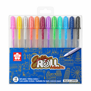 Sakura Gelly Roll Metallic Gel Pens — Set of 12, 0.4 mm Fine Tip